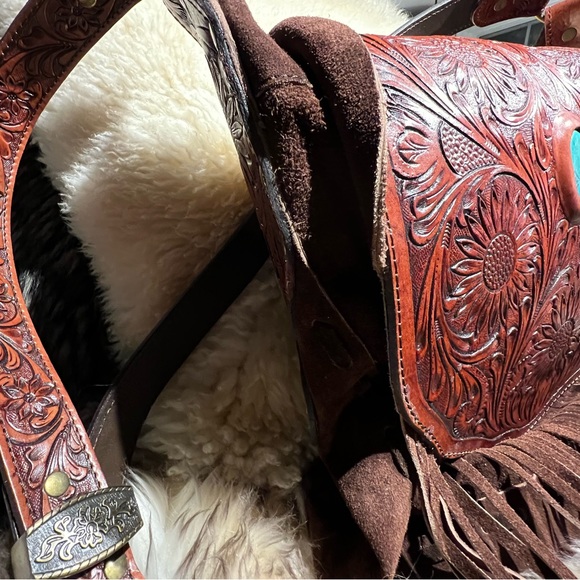 AMERICAN DARLING conceal carry crossbody bag hand tooled tourqoise stone RTL 495 - Picture 9 of 13